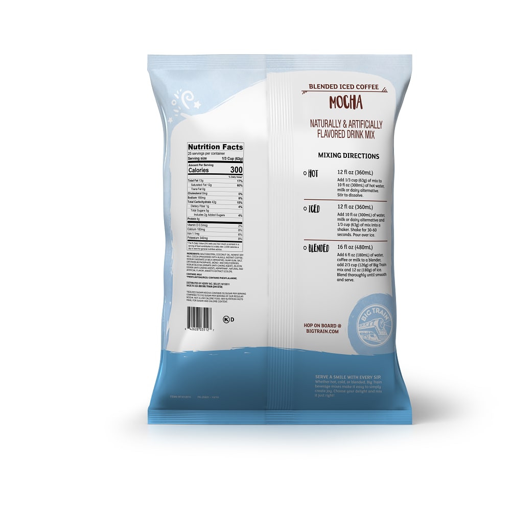 Big Train Reduced Sugar Mocha Blended Ice Coffee Beverage Mix - 5 x 3.5lb Bags